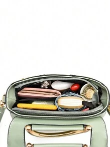 迷你金屬手把橫掛肩背包,pu皮紋理桶包,經典多用途時尚肩包