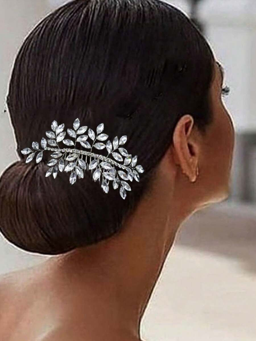 1pc Handmade Crystal Headpiece For Women, Silver/Gold Bridal Hair Comb