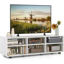Mueble para TV para televisores de hasta 55 pulgadas, mueble para TV de madera con 6 compartimentos y estantes ajustables, mueble para TV, mesa para TV para salón y oficina, blanco - Blanco - Ver 1