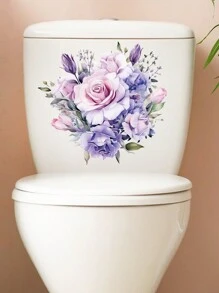 新款紫色花朵厕所贴纸，浴室宿舍家居装饰墙贴 - 彩色 - 查看 1