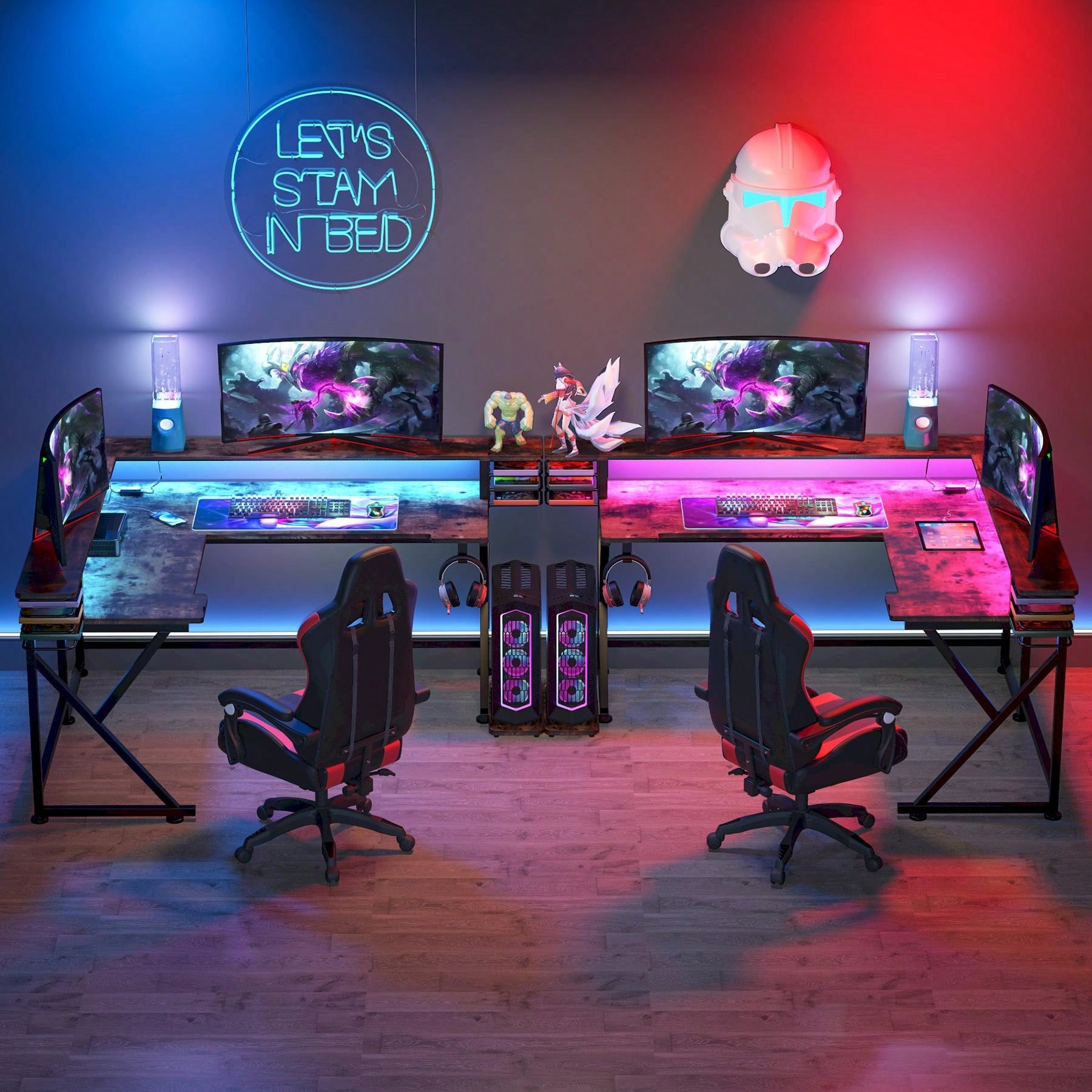 Tribesigns L Shaped Computer Desk With Led Lights & Power Outlet, 61 Inch LShaped Gaming Desk