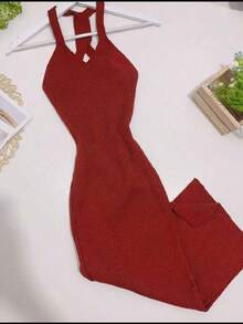 Women Sweater Dresses - 駝色 - 查看 2