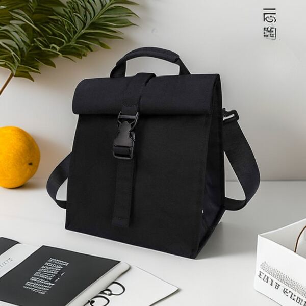 1 Pieza Bolsa De Almuerzo Aislada Con Tapa Enrollable, Caja De Almuerzo Reutilizable Con Correa De Hombro Ajustable, Un Recipiente Térmico Para Adultos/adolescentes En El Trabajo, La Escuela, La Oficina O El Picnic, Negra
