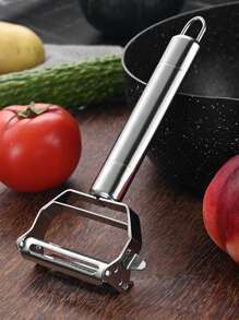1pc Stainless Steel 3-In-1 Fruit Peeler Kitchen Tool With Sawtooth Cutter, Slicer And Core Remover - Silver - View 2