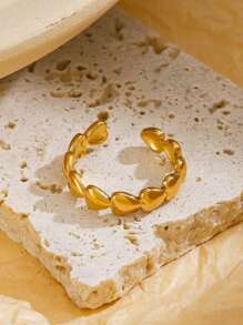 1pc Simple Stainless Steel Open Heart Ring, Valentine's Day Gift Idea For Women, Daily Wear Valentines,Mom,Mother,Mother's Day,Gift - Yellow Gold - View 3