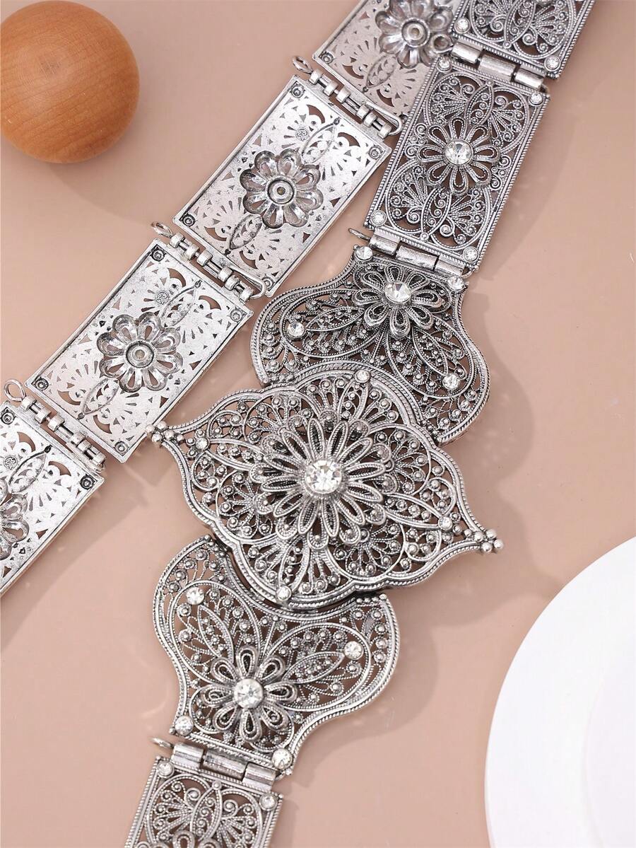 1 件高加索風格金屬腰鍊,宮廷雕刻設計,女式婚紗珠寶腰帶,長度可調節 - 古銀 - 查看 1