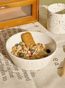 1 件圆形米色抽象泼墨设计沙拉碗，泼墨圆点图案汤碗，面条碗，沙拉碗，蛋糕盘，西式盘子，复古餐具，适合家庭、餐厅、送给朋友的礼物、学校用品 - 米色碗 - 查看 11