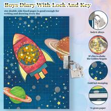 女孩密碼日記本,7.1x5.3 160頁可愛女孩日記本,兒童密碼手帳帶鎖匙,小孩寫日記劃圖禮物,適合幼兒園年齡6,8,12 - 藍色 - 查看 3