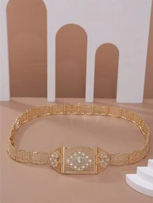 1入摩洛哥風格方扣設計腰鏈,鑲嵌水鑽和彩色樹脂,兒童和女性獨家身體飾品 - 金色 - 查看 3