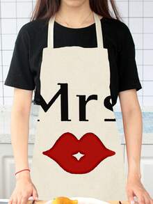 1 件裝鬍子先生和嘴唇夫人情侶字母圖案圍裙適合家庭廚房烹飪 - 黑色 - 查看 3