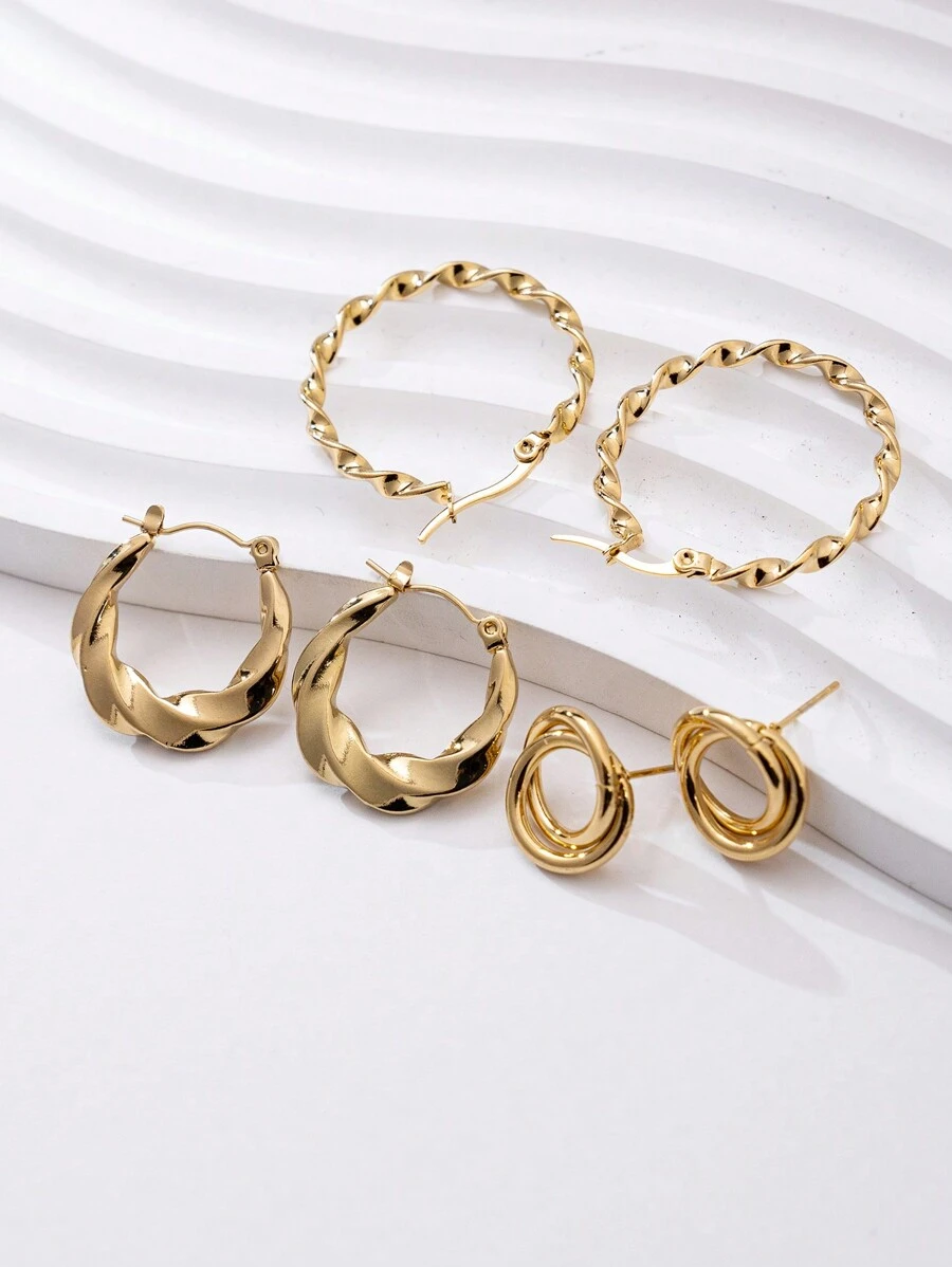 Conjunto De Aretes Chapados En Oro De 18k - Dorado - Ver 1
