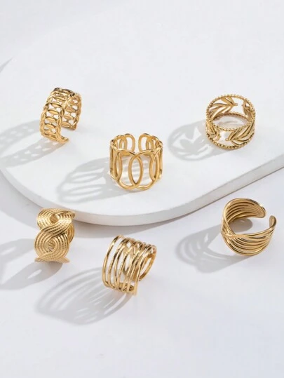 1 Miếng Mới Mạ vàng 18K Thiết kế Thép không gỉ Của phụ nữ Nhẫn Buổi tiệc Phong cách Qủa tặng