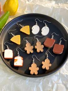 6pairs Cartoon Sandwich Bread Gingerbread Man Earrings Set, Creative Funny Ear Studs With Color Palette Design, Suitable For Women Daily Wear