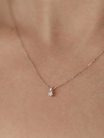 1 件 S925 纯银单颗钻石婚礼项链女士婚礼珠宝首饰
