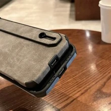 A Khaki Suede Leather Strap With An Extendable Wrist Strap Holder And A Drop-Resistant Phone Case With Perforated Camera Protection For The Iphone - Khaki - View 10