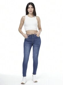 Pantalón Jeans Levanta Glúteos de Tiro Alto para mujer, Ajustados Cómodos - Lavado ligero - Ver 4