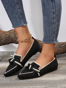 2023新款時尚露趾蝴蝶結設計透氣網布女鞋,夏季易穿脫便鞋,防臭休閒鞋 - 黑色 - 查看 4