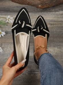 2023新款時尚露趾蝴蝶結設計透氣網布女鞋,夏季易穿脫便鞋,防臭休閒鞋 - 黑色 - 查看 8