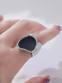 1pc Fashionable Vintage Gothic Style Lawless Heart Shaped Silver Drop Oil Wide Face Ring, Available In Multiple Sizes For Women'S Daily Wear - Multicolor - View 4