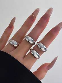 4 cái/bộ Retro Đúng mốt Hình học Tròn Hình dạng Mở Nhẫn Đối với phụ nữ , Thích hợp Cho bữa tiệc Và Mặc hàng ngày , Đồ treo Bộ trang sức Và Quà tặng lễ hội - Bạc - Xem 1