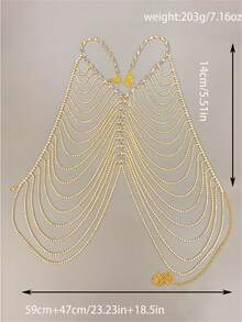 1入組女性鑲有鑽石的身體鏈,性感哥德式朋克夜店比基尼胸部鏈 - 金色 - 查看 4