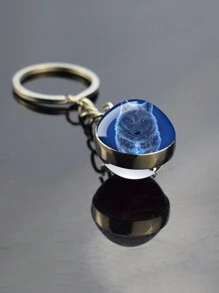 1pc Fashionable Wolf Design Glass Ball Keychain For Men - Style1 - View 1