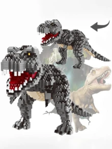 侏罗纪恐龙积木套装包括迅猛龙、美颌龙、霸王龙、DIY 3D 组装减压益智玩具模型装饰物、恐龙爱好者的完美礼物、1 件房间装饰、恐龙机器人、DIY 积木、飞机 - 彩色 - 查看 10