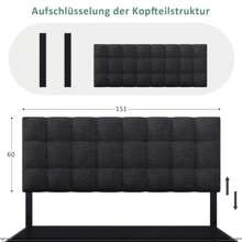 Sweiko Sweiko Łóżko tapicerowane, 140 x 200 cm podwójne łóżko z 4 szufladami, lniane, z materacem,Łóżko tapicerowane z 4 szufladami i materacem sprężynowym, podwójne łóżko z ramą z listew, zagłówkiem o regulowanej wysokości i kwadratowym przeszyciem, metalowy wspornik listew, materiał lniany