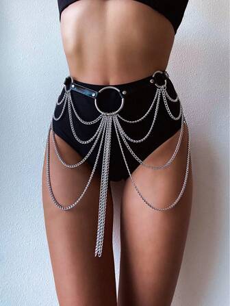Layered Leather Body Chain Belt Sexy Waist Chain Goth Accessories Adjustable Festival Girls Jewelry