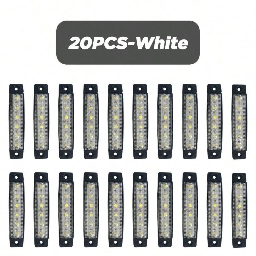 20 cái 12V-24V 3.8" 6 Led Mặt trước Ở phía sau Bên Người đánh dấu Chỉ báo Led Đèn Chỉ báo Đối với Ô tô/xe hơi Xe tải Đoạn phim giới thiệu Xe buýt - trắng - Xem 1
