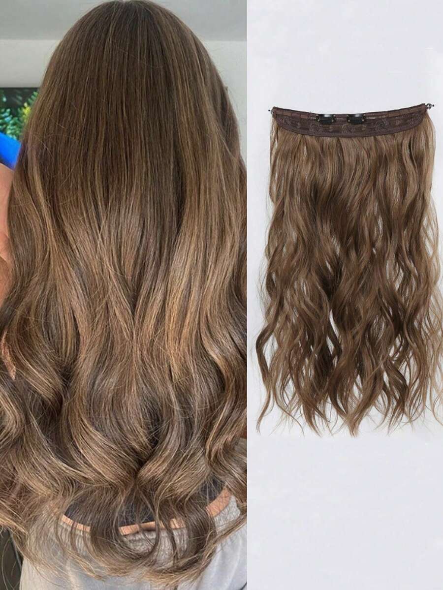 Nối tóc 24 Inch Vô hình Dây điện Dài Dợn sóng Nâu Nối tóc Đối với phụ nữ Kích thước có thể điều chỉnh Tóc giả piece 2 Clip In Nối tóc - màu nâu - Xem 1