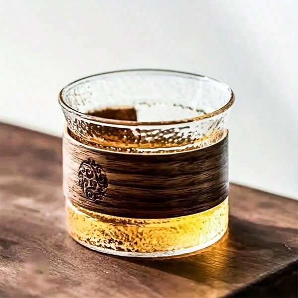 1 Pièce Choix Aléatoire De Tasse D'eau En Verre Avec Manchon En Bois, Tasse À Thé Isolée Thermiquement, Tasse À Lait, Tasse De Dégustation