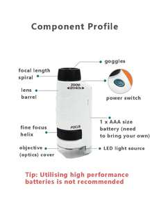 兒童戶外便攜式顯微鏡,1200倍高清學生科學實驗套裝,生物科學實驗器材,聖誕節/男女生禮物 - 白色 - 查看 11
