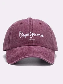 1頂復古倫敦圖案磨損野外柔軟邊緣防曬棒球帽帶帽峰 - 酒紅色 - 查看 1