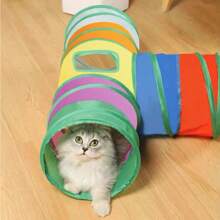 Cat Toy Rainbow Tunnel, Extendable & Foldable, With Bell Ball And Two Cat For Entertainment - Multicolor - View 3