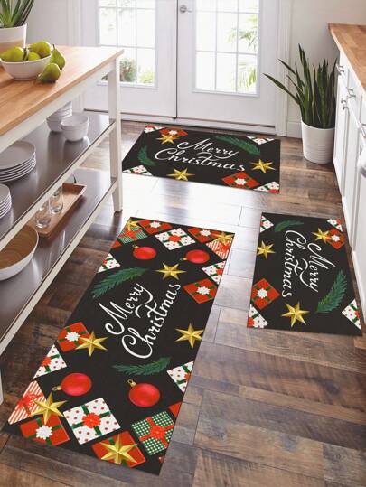 st Kerstpatroon Keukenmat, Mooie Cartoon Polyester Vezel Rechthoek Keukenmat Geschikt voor huishoudelijk keukengebruik