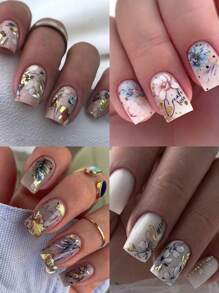 8 piezas de pegatinas de uñas con flores primaverales, plantas y mariposas; pegatinas de arte de uñas con flores y plantas brillantes y estampados 3D florales y vegetales autoadhesivos, aptos para uñas acrílicas, suministros de meniscomio para mujeres y niñas, regalos para días festivos - Multicolor - Ver 4