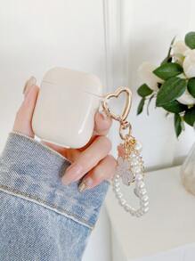 1pc Floral Decor Cute Small White Flower & Letter Pearl Earphone Case Compatible With IPhone 1/2/Pro - Beige - View 4