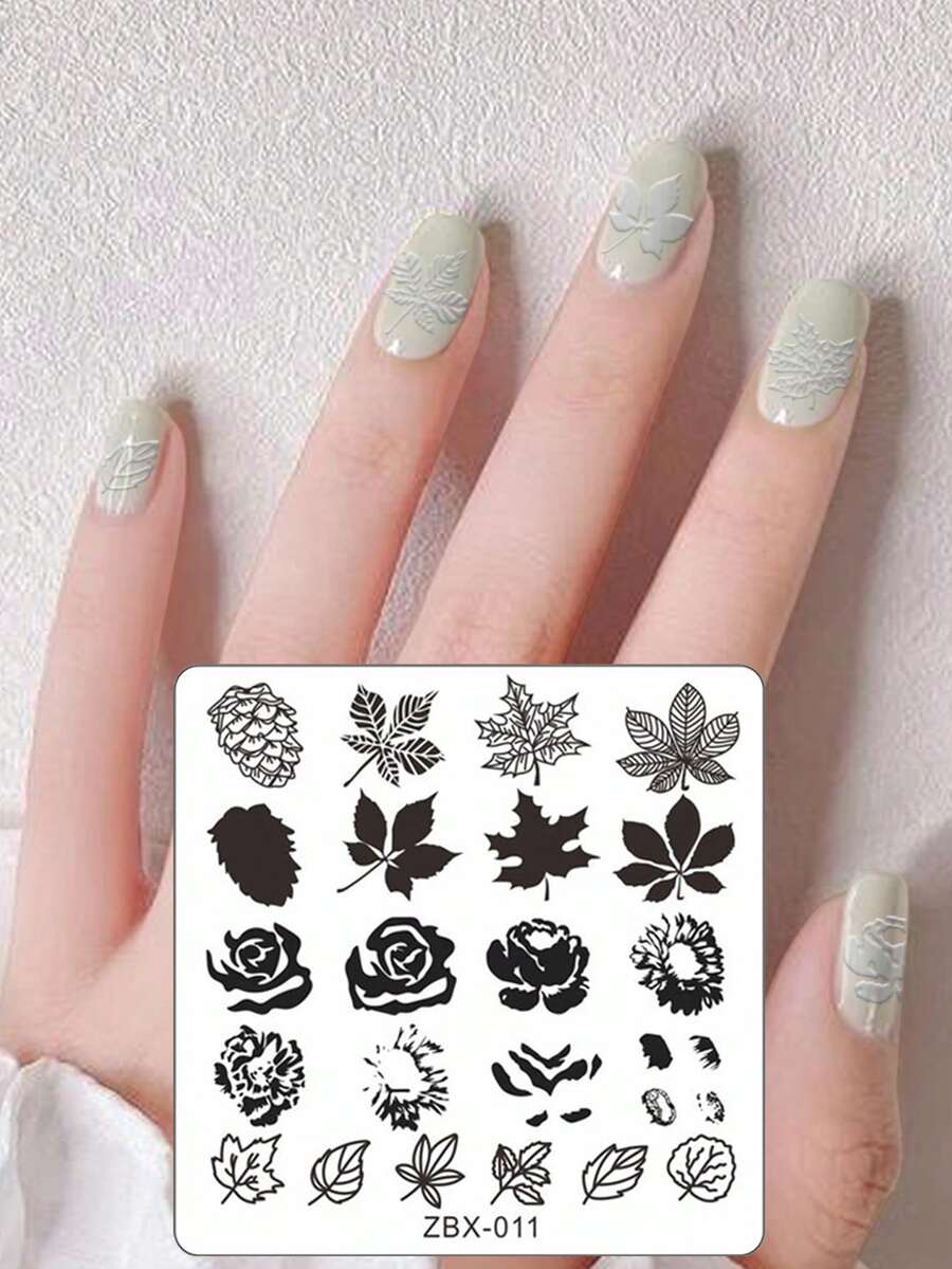 1 件美甲印刷鋼板,6*6 公分不銹鋼材料,帶白色背膠,葉子/花朵圖案模板適用於 Diy 美甲沖壓工具 Zbx-011 - 藍色 - 查看 1