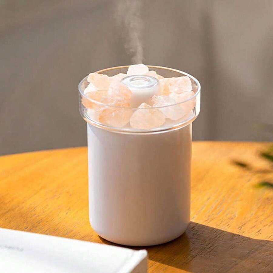 石頭造型usb加濕器,高出濃霧量的小型家用/車用芳香療法機,帶有加濕器功能的小型便攜式空氣淨化器 - 白色 - 查看 1