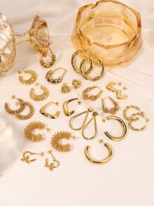 A Set Of 2 18k Gold-Plated Fashionable Asymmetrical-Shaped Earrings Suitable For Women To Wear In Daily Life. - BY046-golden Yellow - View 1