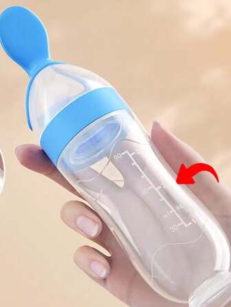 Baby Rice Cereal Bottle, Infant Silicone Squeeze Spoon Feeding Bottle, Toddler Tableware Rice Cereal Mash Cup And Spoon Set