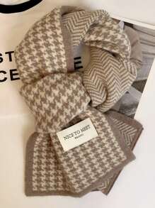 1pc Plaid Women's Scarf Winter New Double-Sided Student Cute Warm Thickened Knitted Scarf - Coffee Brown - View 6