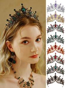 1入組女士經典鋅合金鑲鑽皇冠,婚禮&派對&時尚皇冠,多種顏色可選 - 彩色 - 查看 1