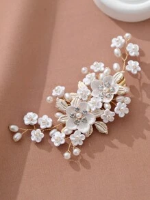 1 chiếc kẹp tóc thủ công đính ngọc trai giả và hoa, kiểu dáng xoắn ốc, dành cho nữ, kiểu vương miện thanh lịch, phụ kiện ngày Valentine, phụ kiện tóc cưới. - Vàng - Xem 4