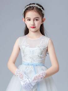 1 件儿童手套，适合公主装，女孩服装配饰，短款白色，适合表演、舞蹈、婚礼 - 白色 - 查看 5