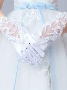 1 件儿童手套，适合公主装，女孩服装配饰，短款白色，适合表演、舞蹈、婚礼 - 白色 - 查看 6