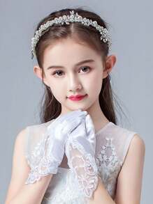 1 件儿童手套，适合公主装，女孩服装配饰，短款白色，适合表演、舞蹈、婚礼 - 白色 - 查看 1