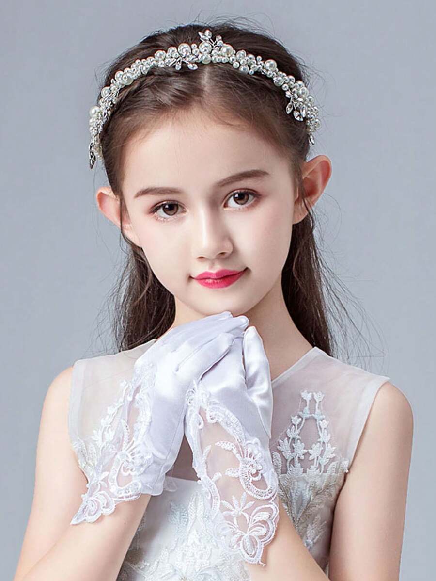 1 件儿童手套,适合公主装,女孩服装配饰,短款白色,适合表演、舞蹈、婚礼 - 白色 - 查看 1