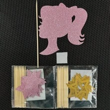 21 件粉紅女孩蛋糕禮帽裝飾，閃亮星星設計婚禮、迎嬰派對、週年紀念、女孩生日派對用品（1 件粉紅色女孩蛋糕禮帽、10 件粉紅色五尖星、10 件金色五尖星） - 彩色 - 查看 5